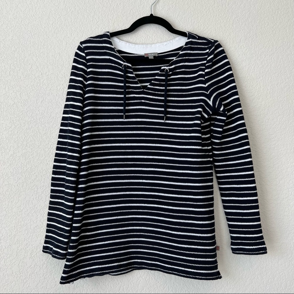 Talbots Womens Long Sleeve Striped Shirt With Drawstrings Size Small